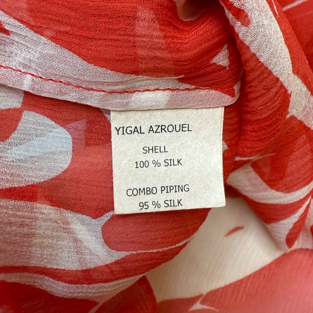 Yigal Azrouel Silk Chiffon Floral Empire Waist Blouse Red White Size 10 - Picture 7 of 10